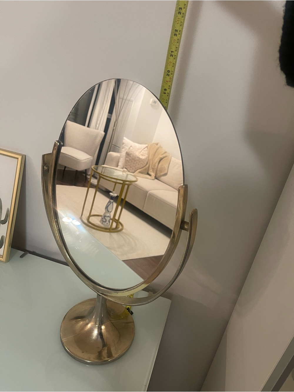 Brass Finish Oval Vanity Mirror - Gold - Picture 6 of 9